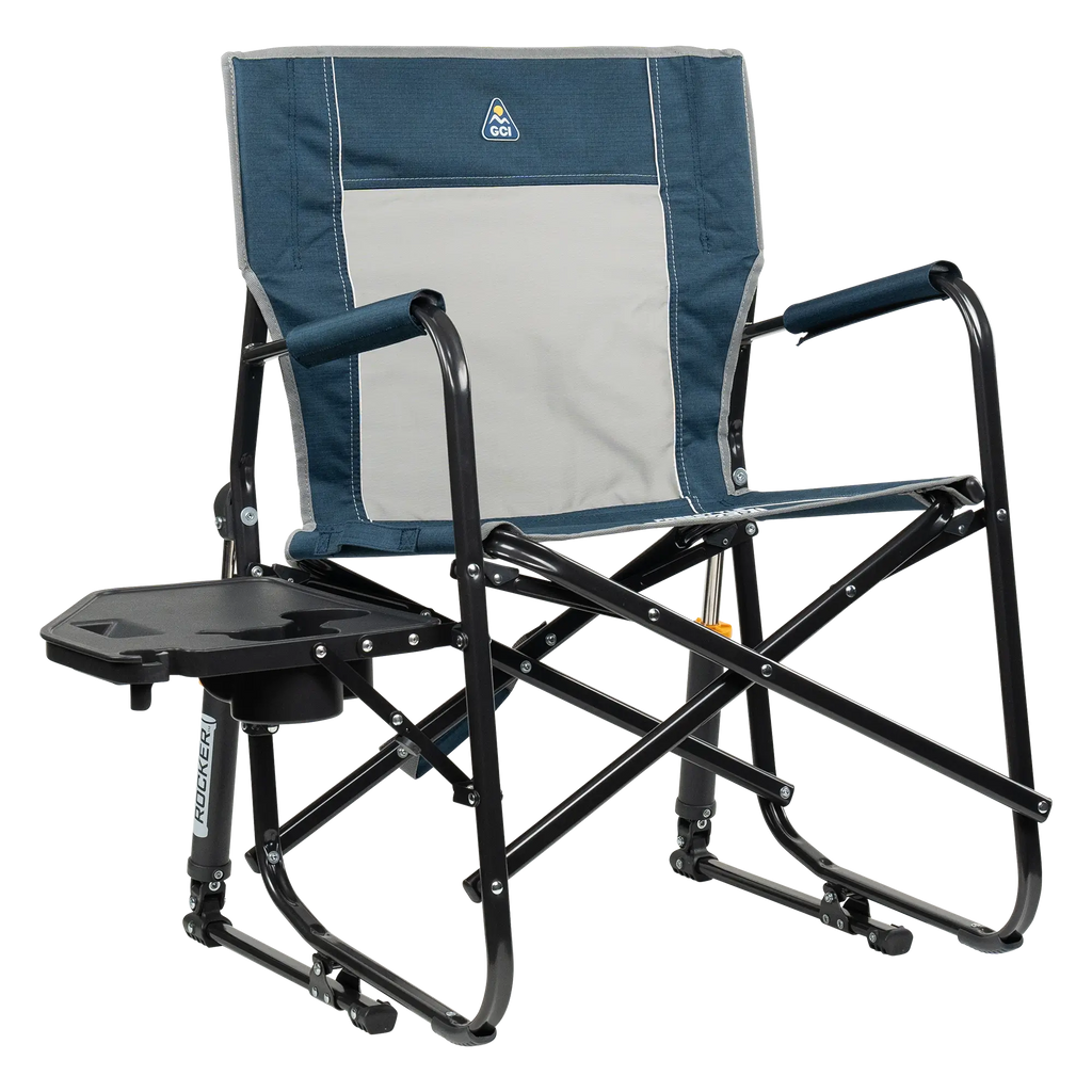 Heavy-Duty Freestyle Freestyle Rocker with Side Table - Choice 853 - Freestyle Rocker Portable Outdoor Folding Chair - Heathered Indigo