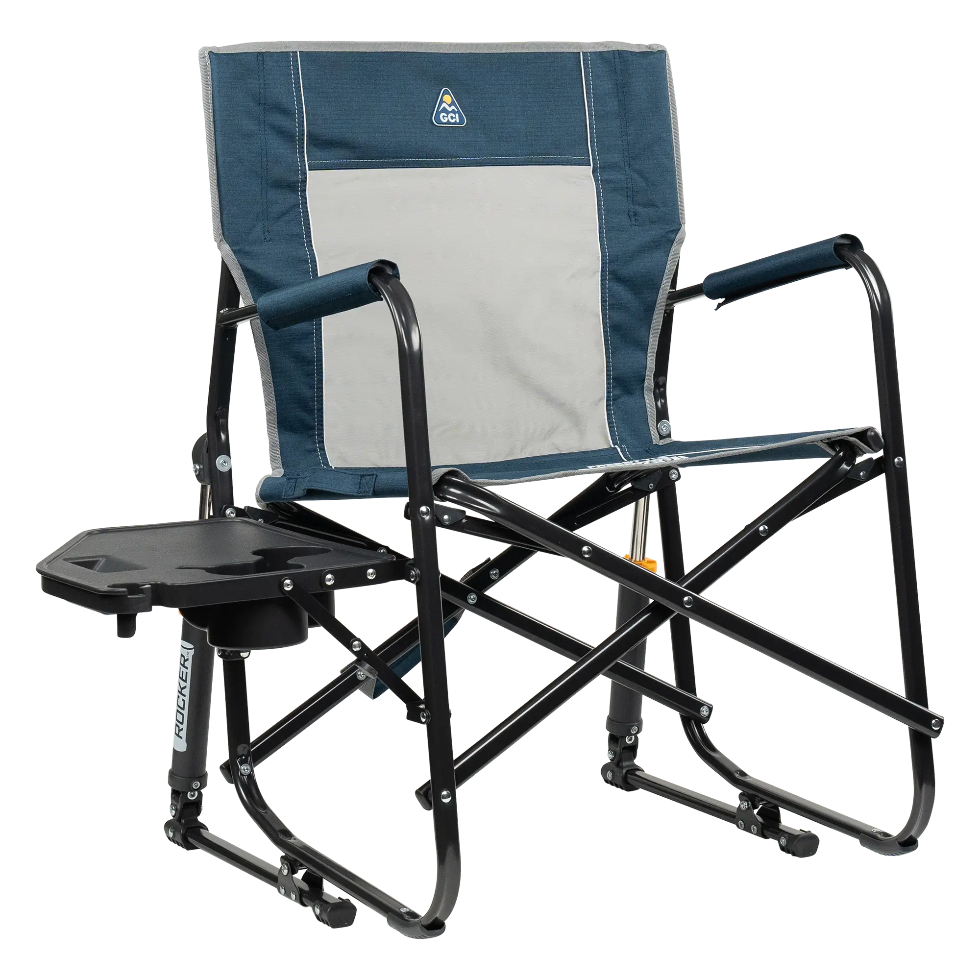Heavy-Duty Freestyle Freestyle Rocker with Side Table - Choice 853 - Freestyle Rocker Portable Outdoor Folding Chair - Heathered Indigo