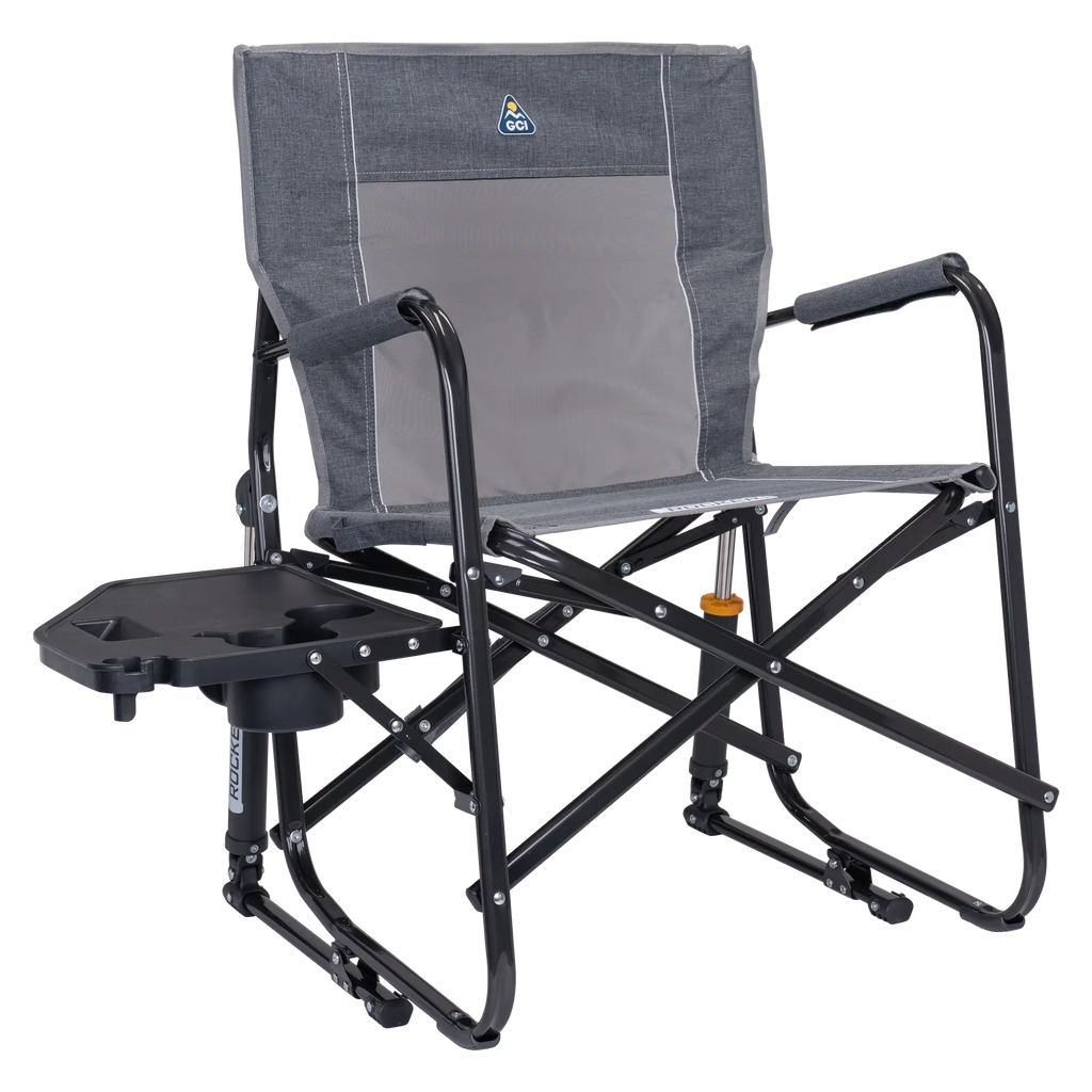 Heavy-Duty Freestyle Freestyle Rocker with Side Table - Choice 853 - Freestyle Rocker Portable Outdoor Folding Chair - Heathered Pewter