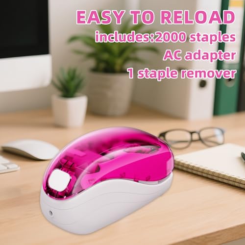 Modern Electric Stapler-Pink,Including 2000 Staples and 1 Staple Set