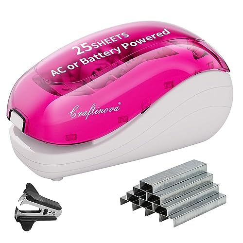 Modern Electric Stapler-Pink,Including 2000 Staples and 1 Staple Set