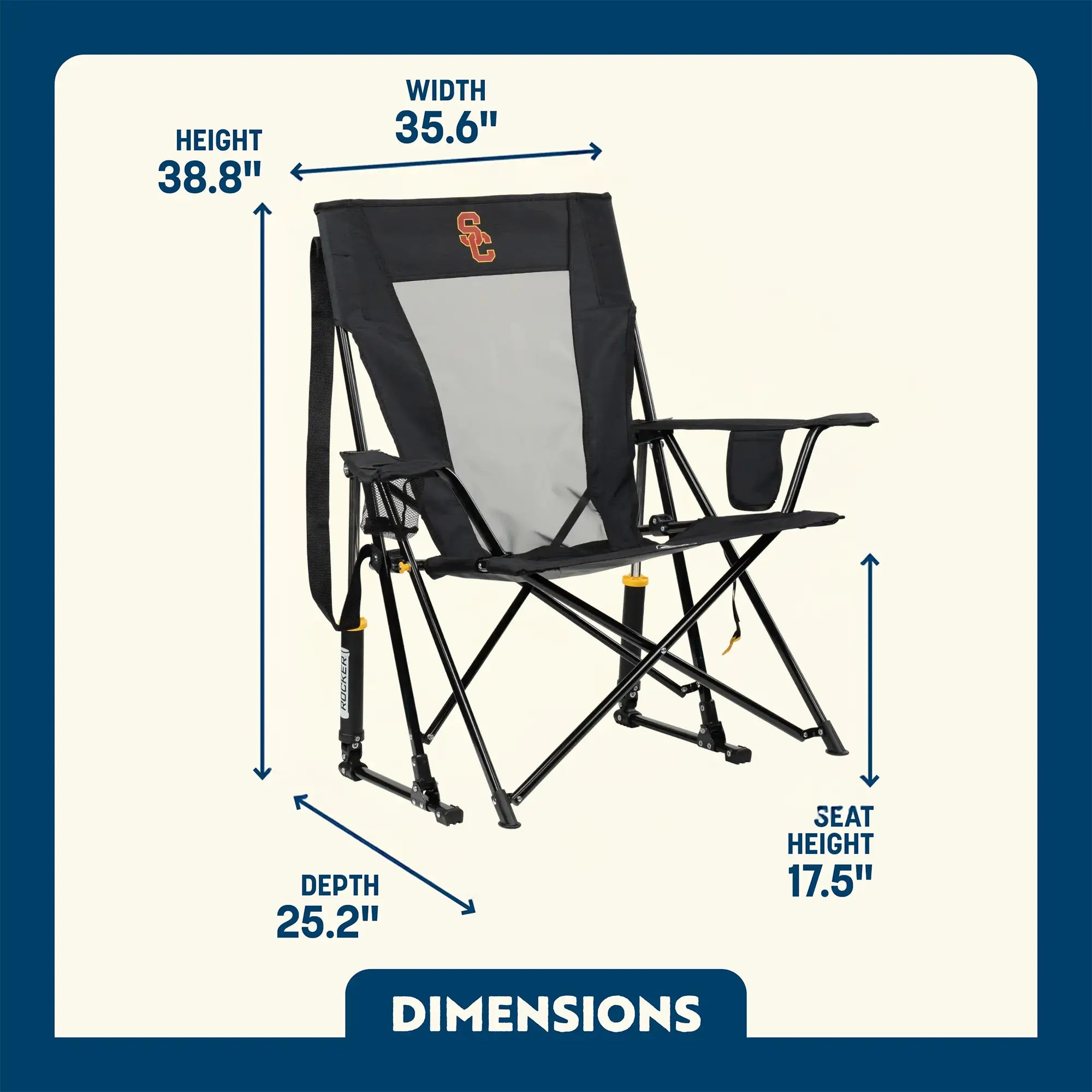 Heavy-Duty Freestyle College Comfort Pro Rocker - USC Trojans - Choice 856 - Heavy-Duty Kickback Rocker with Beverage Holder Detail